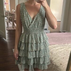 Floral Green Ruffle Dress